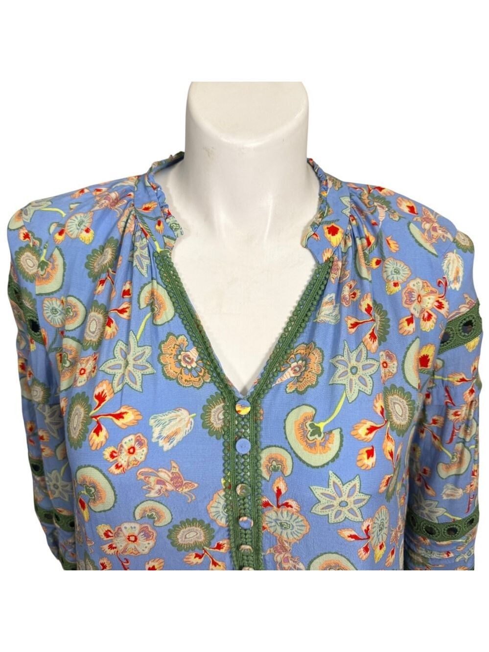 Diane Von Furstenberg Blue Floral Boho Tunic Dress XL - Picture 2 of 10